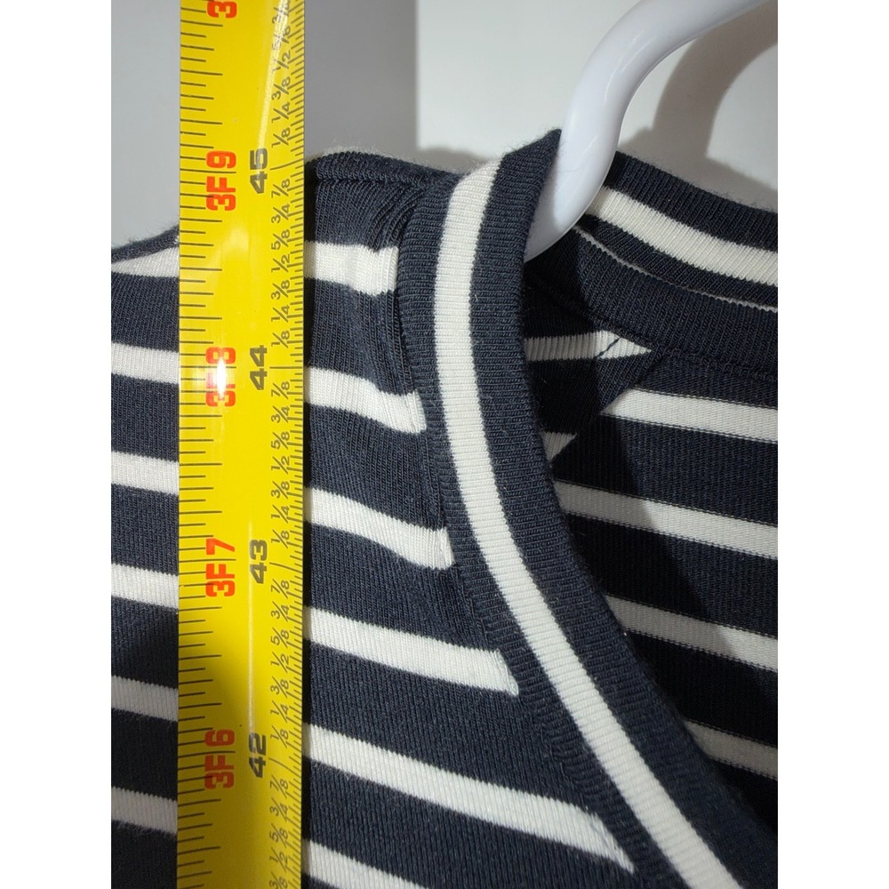 Veronica Beard Jeans Navy White Striped Ruched Padded Shoulder Midi Dress S - Picture 6 of 13